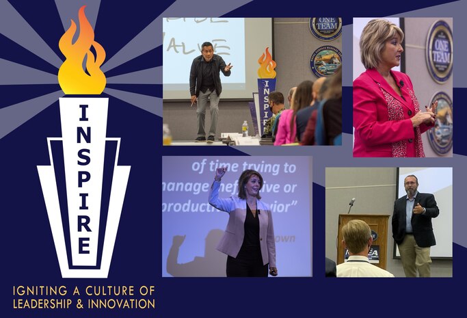 Naval Surface Warfare Center Panama City Division dedicated an entire day to educate and challenge its workforce on building and sustaining a diverse and innovative work environment during its INSPIRE: Igniting a Culture of Leadership and Innovation event held at Gulf Coast State College, Panama City, Fla., August 9. Speakers (clockwise from top left) Dr. Steve Robbins, author, inclusion and diversity expert discussed “Science Based Approach to Inclusion, Diversity and Belonging”, Dr. Angie Lewis, Senior Executive Service, NSWC Crane Division technical director highlighted “Unified Leadership”, Mr. Brian Blackwell, principal consultant, BD Blackwell Consulting addressed “Leading from Where You Are”, and DeDe Halfhill, renowned leadership expert and colonel, U.S. Air Force, ret., explained the “Art of Language and Connection”. INSPIRE is the first Leadership in a Diverse Environment event the Navy Lab has hosted. (U.S. Navy photos by Army Sergeant Alex Morgan)