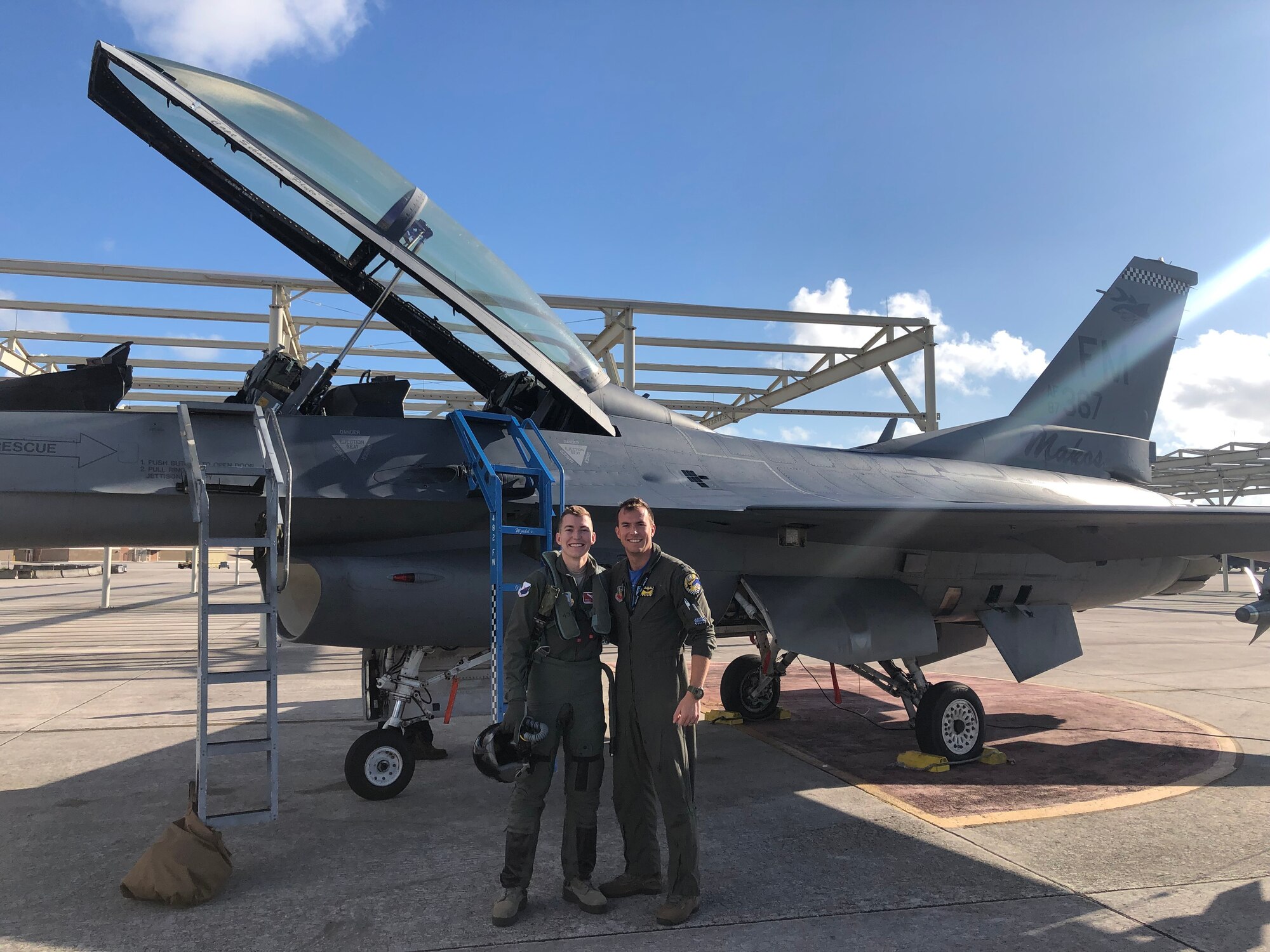 U.S. Air Force 1st Lt. Chad Chapman (left), 47th Student Squadron T-38 Talon student pilot, poses with his older brother, Capt. James Chapman (right). (U.S. Air Force courtesy photo)