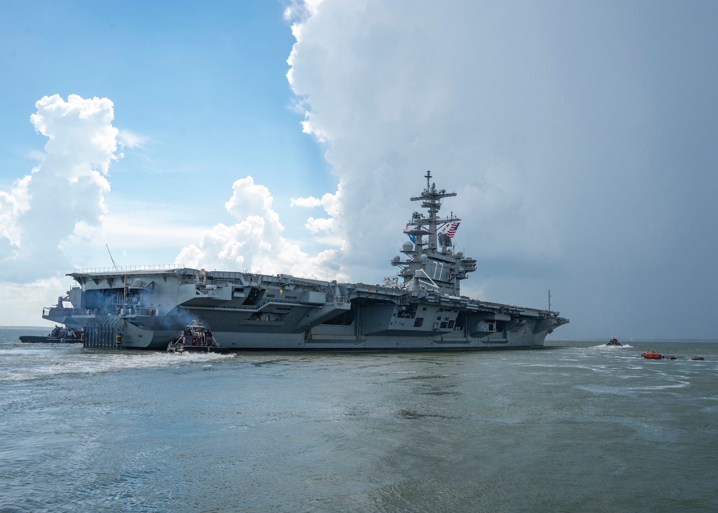 The Nimitz-class aircraft carrier USS George H.W. Bush (CVN 77) departs Naval Station Norfolk for a scheduled deployment, Aug. 10, 2022. George H.W. Bush provides the national command authority flexible, tailorable warfighting capability as the flagship of a carrier strike group that maintains maritime stability and security to ensure access, deter aggression and defend U.S., allied and partner interests.