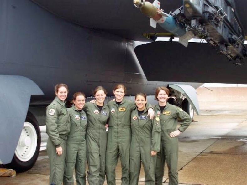 Lt. Col. Wilcox take a photo following the first all female B-52 sortie.