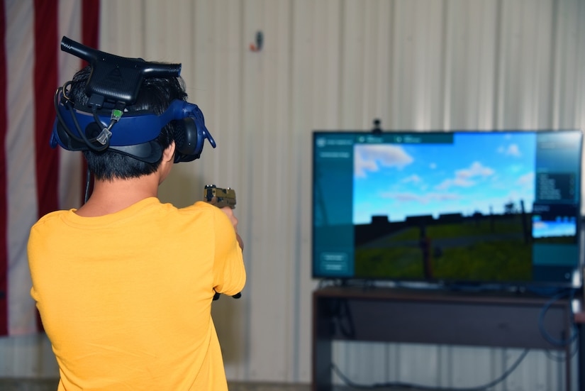 A Youth Academy class participant performing a VR No-Shoot training exercise.