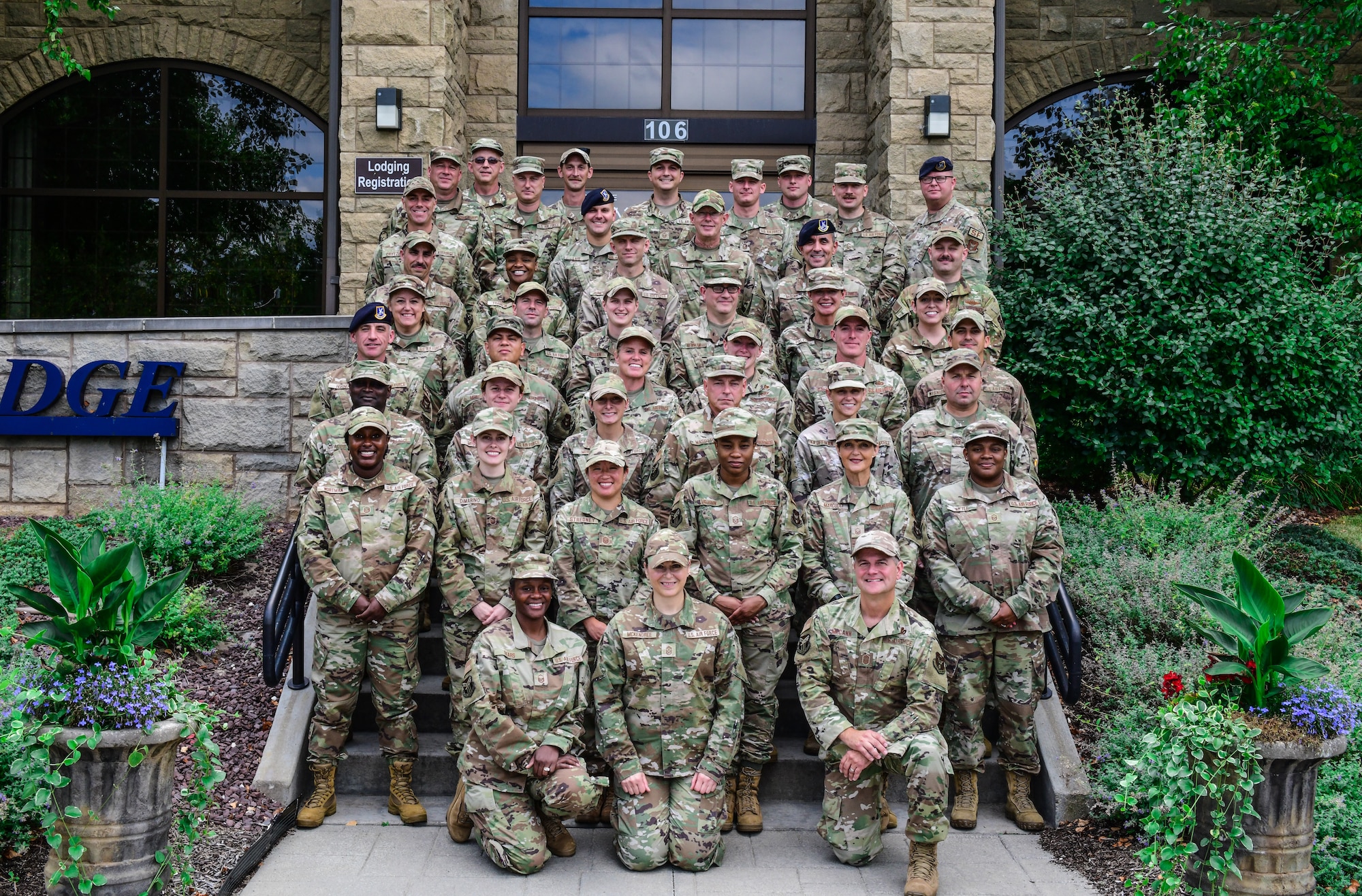 Reserve Citizen Airmen from the 910th Airlift Wing pose for a photo during a senior non-commissioned officer enlisted symposium, Aug. 10, 2022, at Youngstown Air Reserve Station, Ohio.
