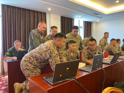 U.S. National Guard Soldiers and Airmen train alongside multinational partners on the Military Decision Making Process, or MDMP, as part of the military exercise “Regional Cooperation 22” Aug. 12, 2022, in Dushanbe, Tajikistan.