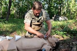 *TRAINING*TRAINING*TRAINING* Hospital Corpsman Third Class Nathan Zachreaus makes an incision on a mannequin as part of establishing an airway via cricothyroidotomy during a training event held August 4 aboard Marine Corps Air Station Cherry Point.  Zachreaus and other sailors assigned to Naval Health Clinic Cherry Point conducted the practical exercise as students in Tactical Combat Casualty Care, a course designed to sharpen their battlefield medicine skills.