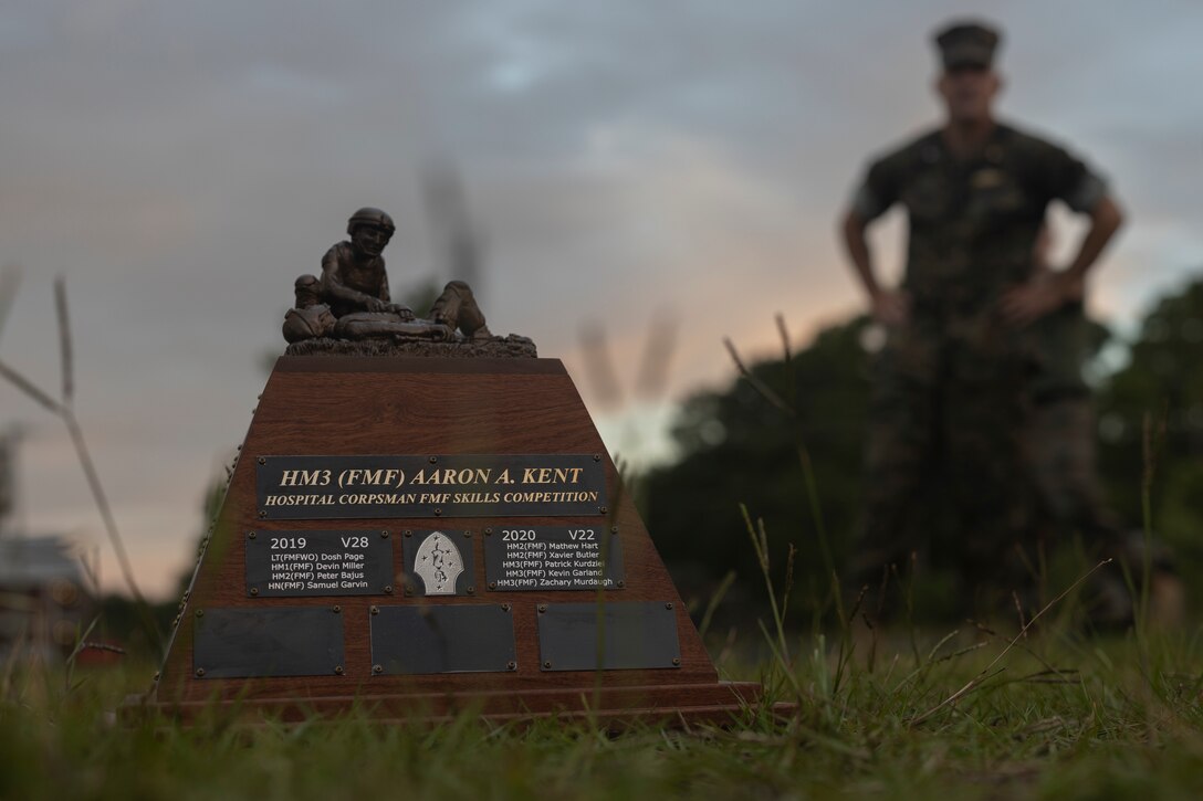 U.S. Navy Sailors from 2d Marine Division compete in the Doc Kent Competition on Camp Lejeune, North Carolina, Aug. 2, 2022. The competition showcases the capabilities of executing tactical combat casualty care in austere environments by utilizing various evacuation platforms to move from point of injury to higher echelons of care. (U.S. Marine Corps photo by Lance Cpl. Megan Ozaki)