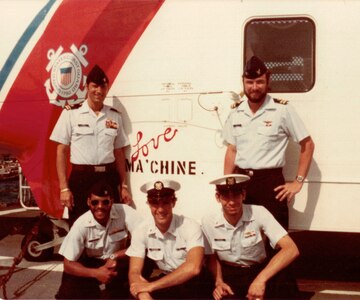 USCG HH-52 "Love Ma'chine" aboard aboard USCGC Alert off Nassau, Bahamas, March, 1981.