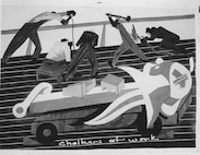 Painting by Jacob Lawrence entitled Chalkers at work