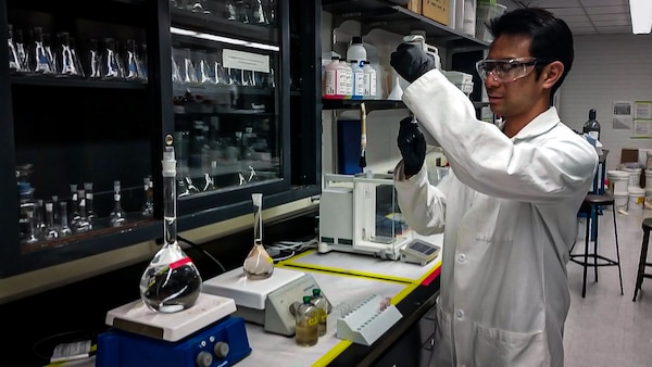 Warren Kadoya, a research physical scientist with the U.S. Army Engineer Research and Development Center’s Cold Regions Research and Engineering Laboratory (CRREL) and Sam Beal, a research chemist with CRREL, take multi-increment samples of snow as a background for munitions residues testing at Fort Richardson, Alaska.