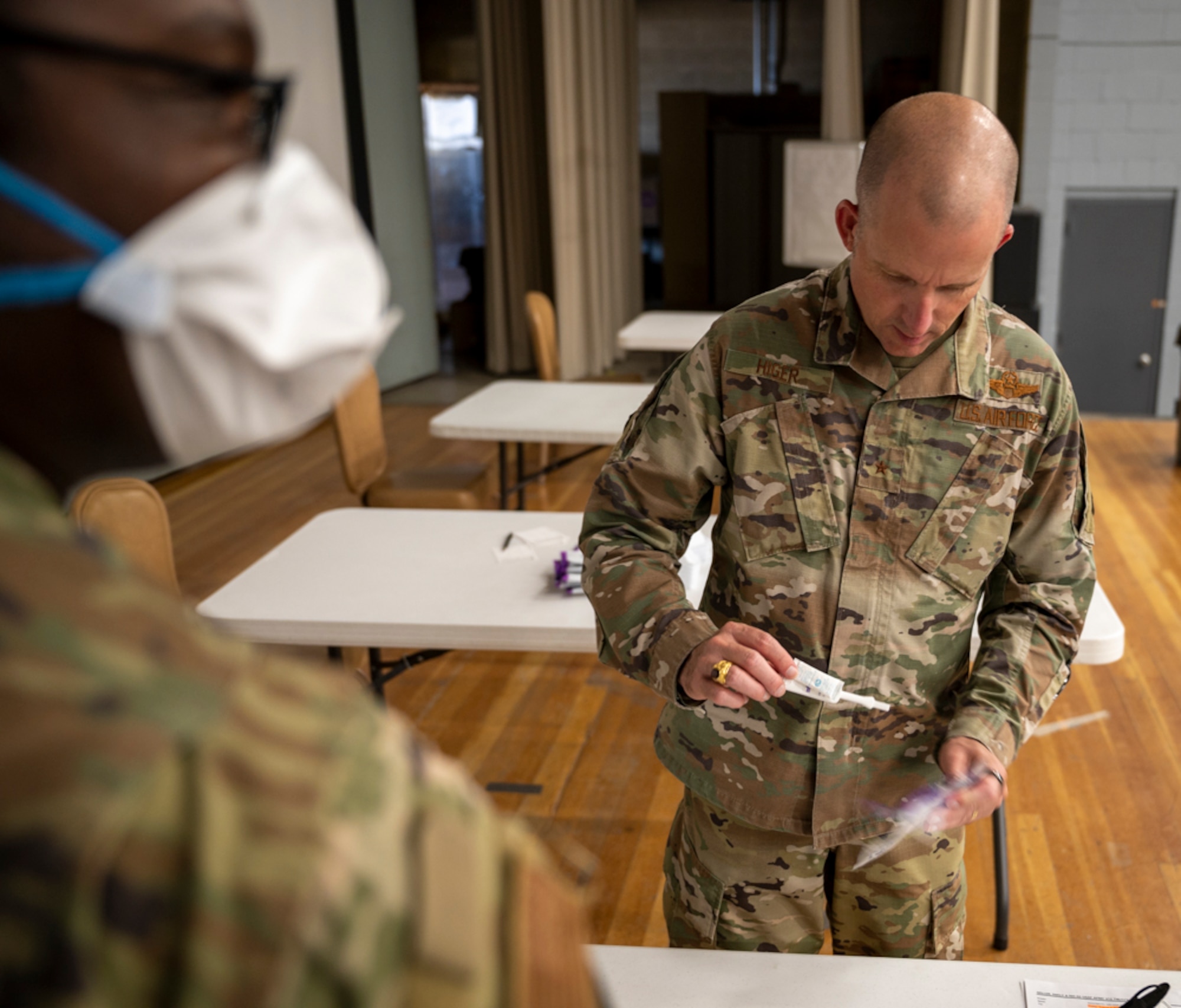 U.S. Air Force Brig. Gen. Matthew Higer, Commander of the 412th Test Wing at Edwards AFB, California, was randomly selected to be tested for COVID-19 as part of this new health measure.