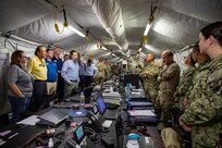 San Antonio Chamber of Commerce tour the exercise site and are given a chance to see the extent of Army South's efforts to partner with Latin American security forces through professional exchanges and by working side-by-side with other nations' armies during the Panamax exercise.