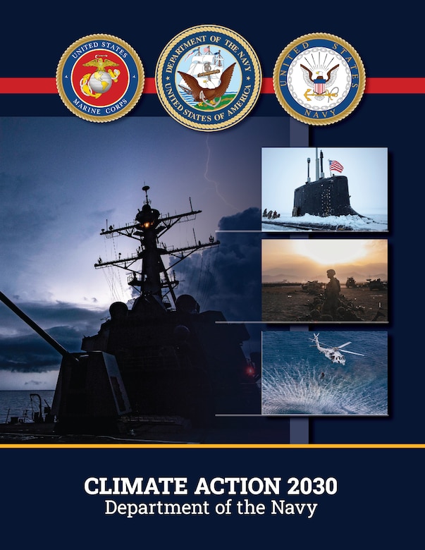A graphic that says Climate Action 2030 Department of the Navy.