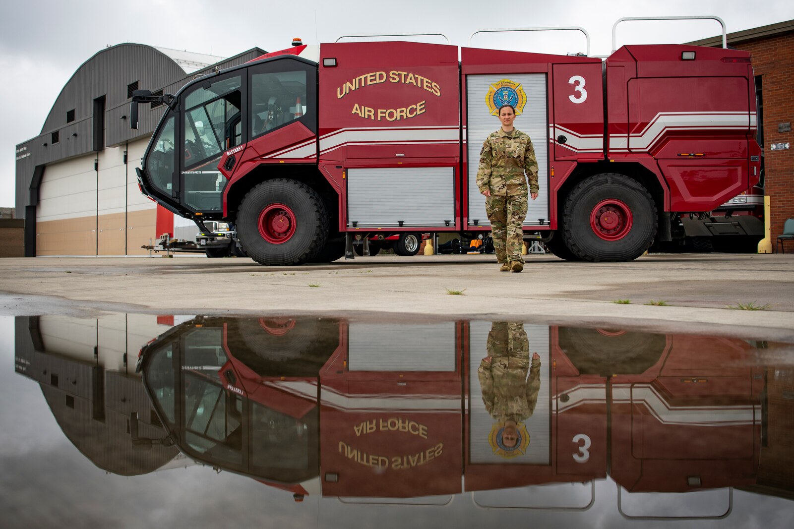 Senior Airman Kristina Schneider, fire protection journeyman, poses for a portrait July 27, 2022, at the 179th Airlift Wing at Mansfield Lahm ANGB, Ohio. Schneider was selected based on superior leadership, job performance, and personal achievements.