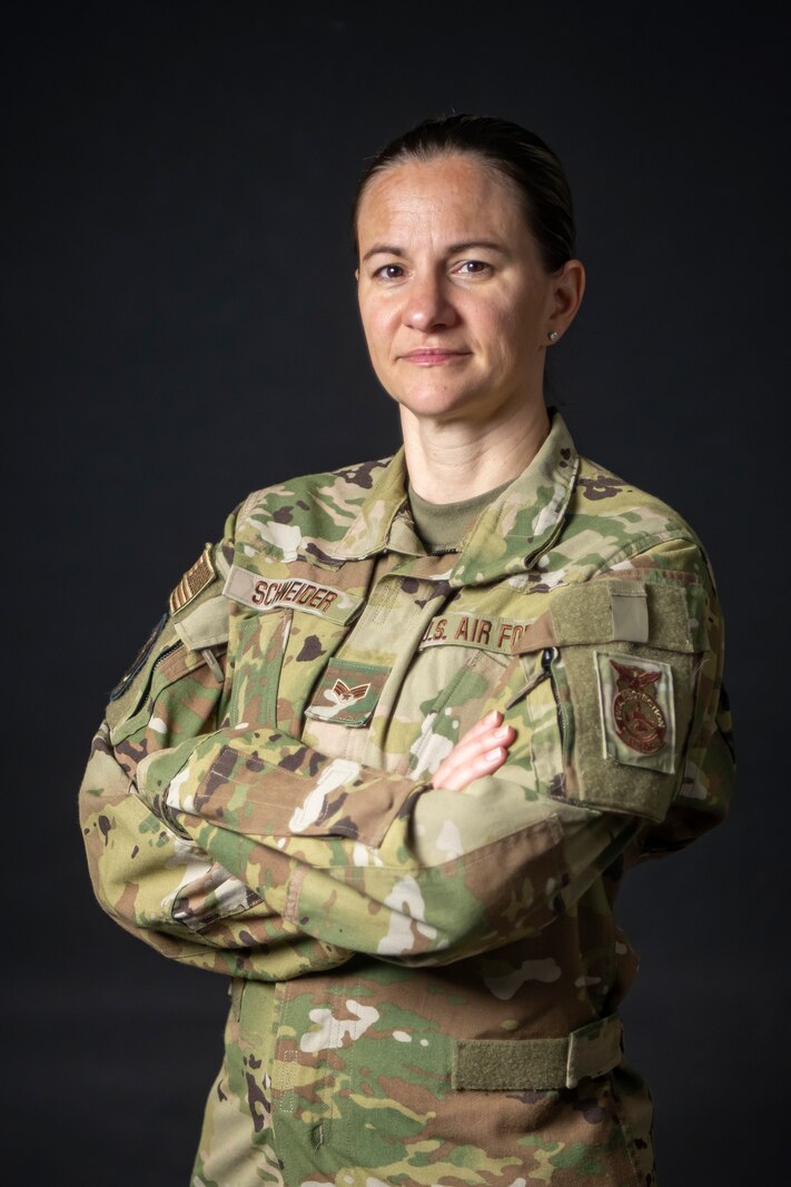 Senior Airman Kristina Schneider, fire protection journeyman, poses for a portrait July 27, 2022, at the 179th Airlift Wing at Mansfield Lahm ANGB, Ohio. Schneider was selected based on superior leadership, job performance, and personal achievements.