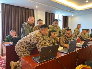 U.S. National Guard Soldiers and Airmen train alongside multinational partners on the Military Decision Making Process, or MDMP, as part of the military exercise “Regional Cooperation 22” Aug. 12, 2022, in Dushanbe, Tajikistan.