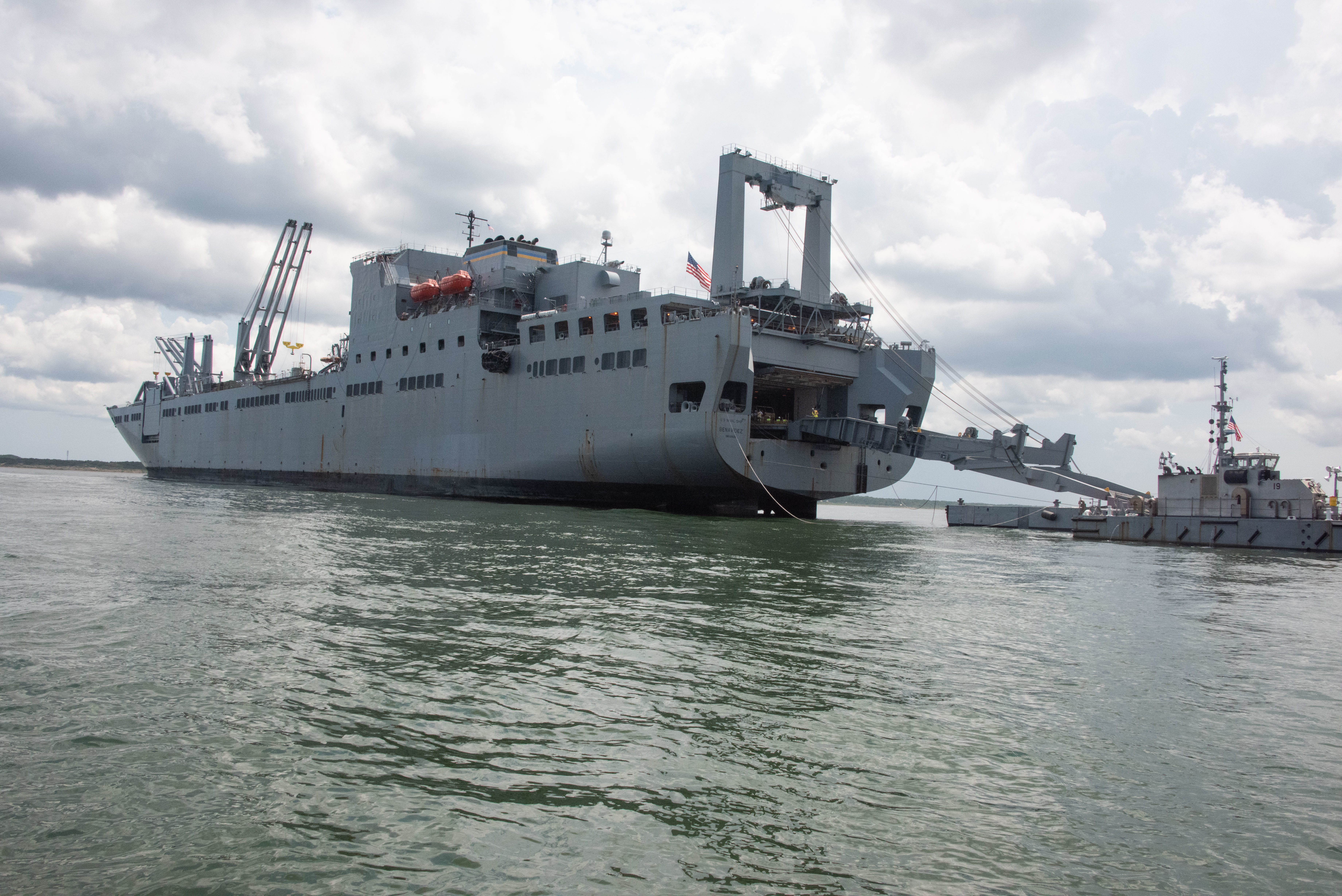 JOINT EXPEDITIONARY BASE LITTLE CREEK-FORT STORY (Aug. 5, 2022) Military Sealift Command (MSC) Bob Hope-class Large, Medium-speed Roll-on/Roll-off ship USNS Benavidez (T-AKR 306) anchors off the shore of Utah Beach in support of Joint Logistics Over-The-Shore (JLOTS) operations