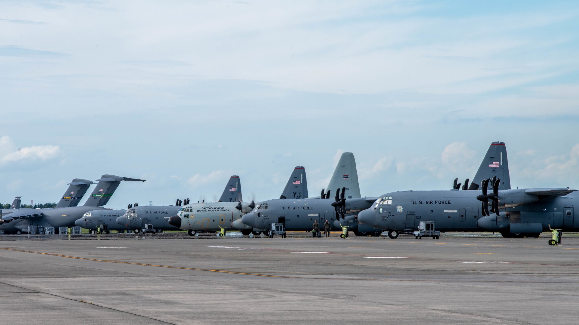 A Royal Thai Air Force C-130H Hercules taxis on a runway