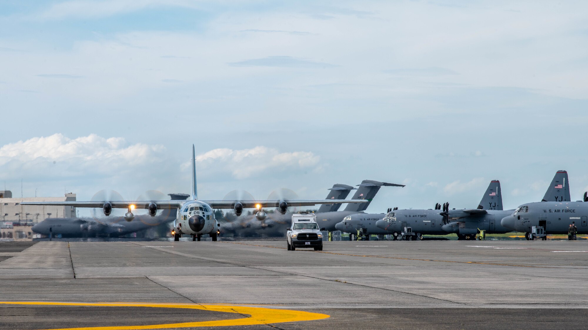 A Royal Thai Air Force C-130H Hercules taxis on a runway