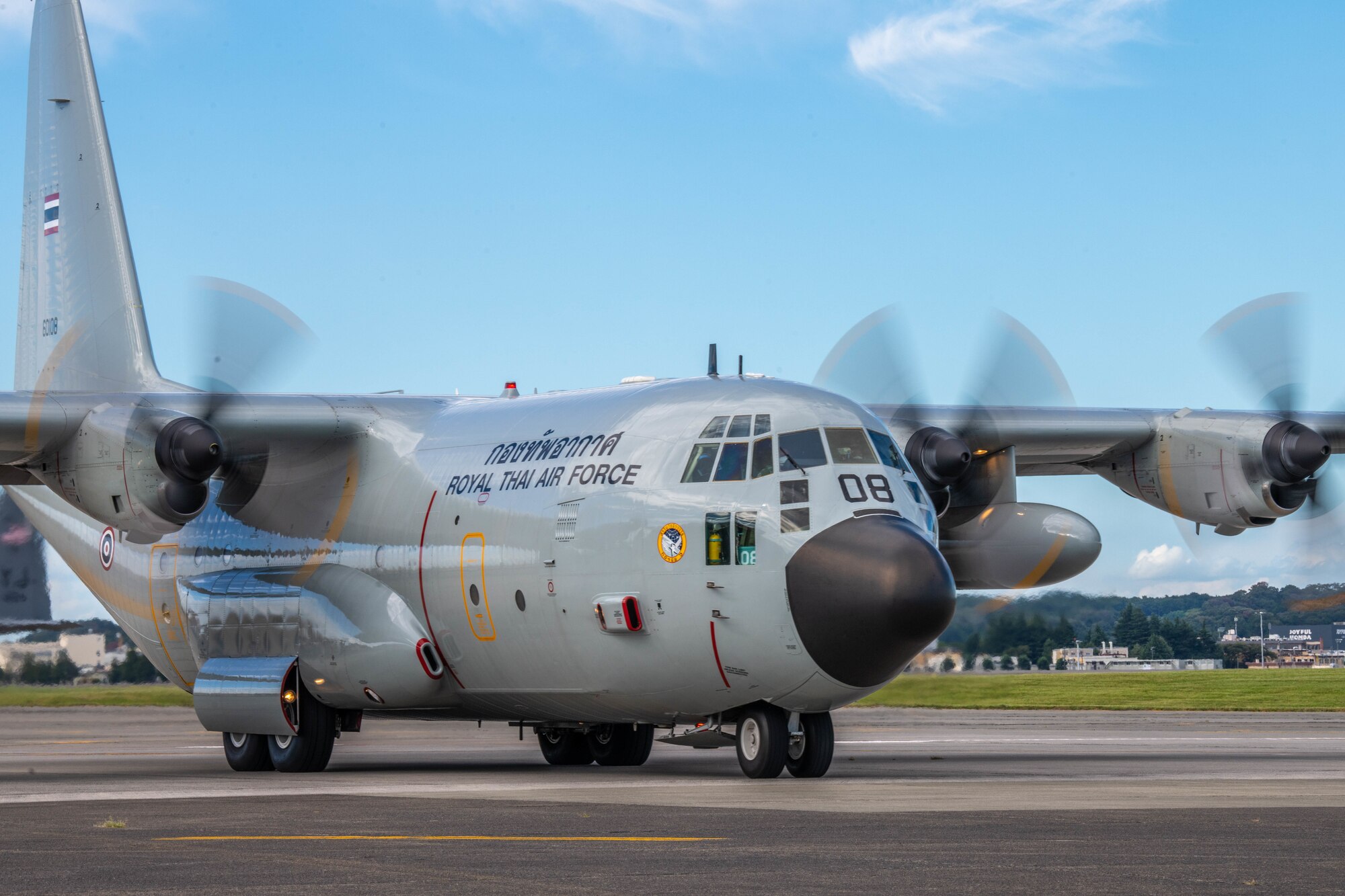 A Royal Thai Air Force C-130H Hercules taxis on a runway