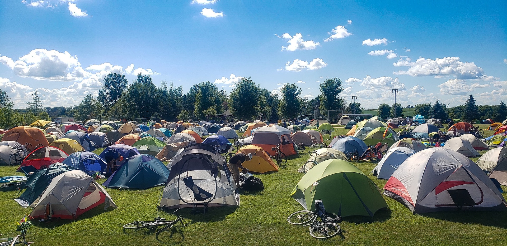 picture of 150 tents set up at a campsite