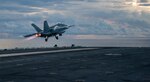 PHILIPPINE SEA (Aug. 2, 2022) An F/A-18E Super Hornet attached to the Eagles of Strike Fighter Squadron (VFA) 115 launches from the flight deck of the U.S. Navy’s only forward-deployed aircraft carrier USS Ronald Reagan (CVN 76) in the Philippine Sea, Aug. 2. The Eagles conduct carrier-based air strike and strike force escort missions, as well as ship, battle group, and intelligence collection operations. Ronald Reagan, the flagship of Carrier Strike Group 5, provides a combat-ready force that protects and defends the United States, and supports alliances, partnerships and collective maritime interests in the Indo-Pacific region. (U.S. Navy photo by Mass Communication Specialist 3rd Class Gray Gibson)