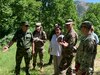 Maj. Gen. Wendul Hagler, Deputy Commanding General, U.S. Army Central, discusses humanitarian mine removal training with Col. Sulaimon Qodirzoda, head of Tajikistan's Regional Explosive Hazards Training Center, May 25, 2022
