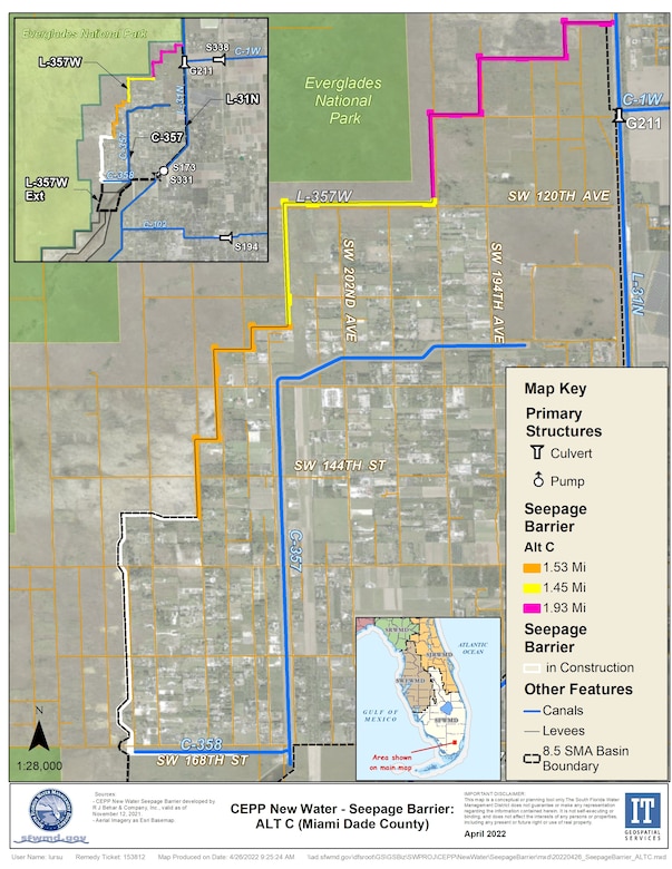 Image of CEPP New Water - Seepage Barrier: ALT C (Miami-Dade County Map