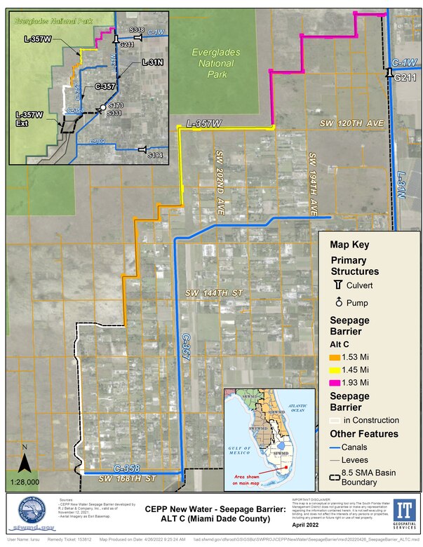 Image of CEPP New Water - Seepage Barrier: ALT C (Miami-Dade County Map