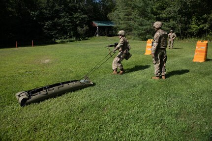 U.S. Army Soldiers of Alpha Company, 3rd Battalion, 172nd Infantry Regiment (Mountain), 86th Infantry Brigade Combat Team (Mountain), Vermont Army National Guard, participate in a stress shooting exercises at the Camp Ethan Allen Training Site in Jericho, Vt., Aug. 13, 2022.