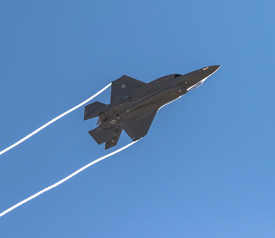 An F-35A Lightning II arrives at Edwards Air Force Base, California, Aug. 1. The aircraft, Air Force serial number 338, is the first of six F-35s the 461st Flight Test Squadron and F-35 Lightning II Integrated Test Force will receive in the next few years. The upgraded fleet will be used to test the Technical Refresh 3 and Block 4 configurations of the Air Force’s newest fighter that will create tactical and operational advantages over peer competitors. (Air Force photo by Chase Kohler)