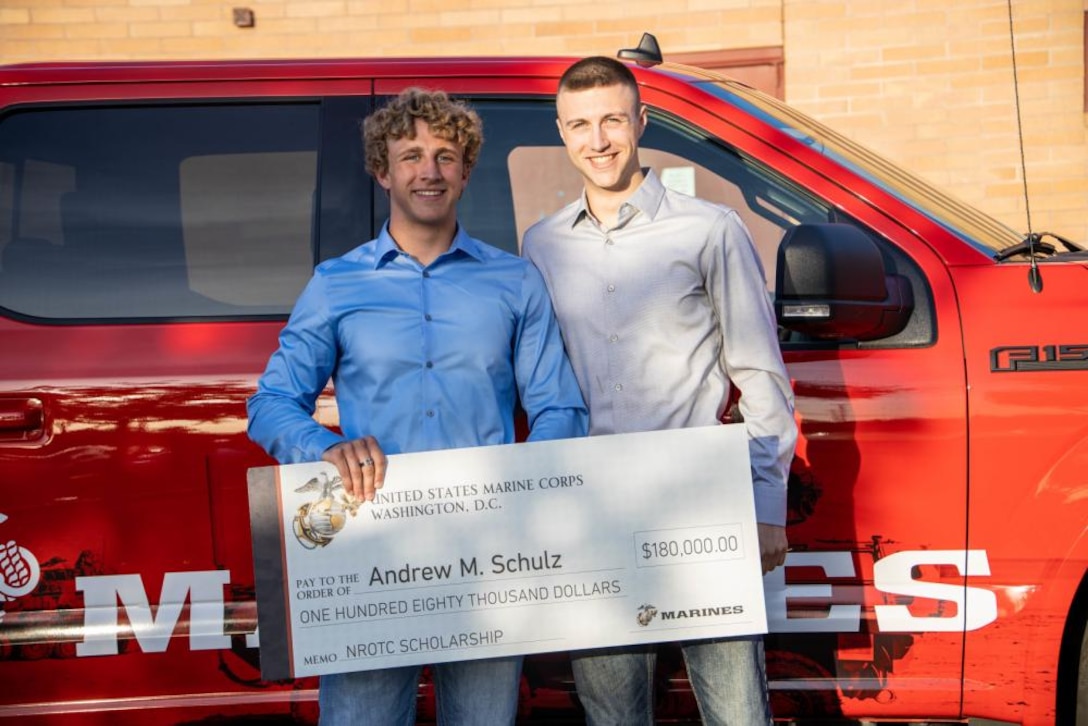 Andrew Schulz, a Peter Johansen High School graduate, was awarded the Marine Option Naval Reserve Officer Training Corps Scholarship on May 17, 2022. The NROTC Scholarship, valued at over $180,000, is a highly competitive program with an acceptance rate of less than 20 percent.