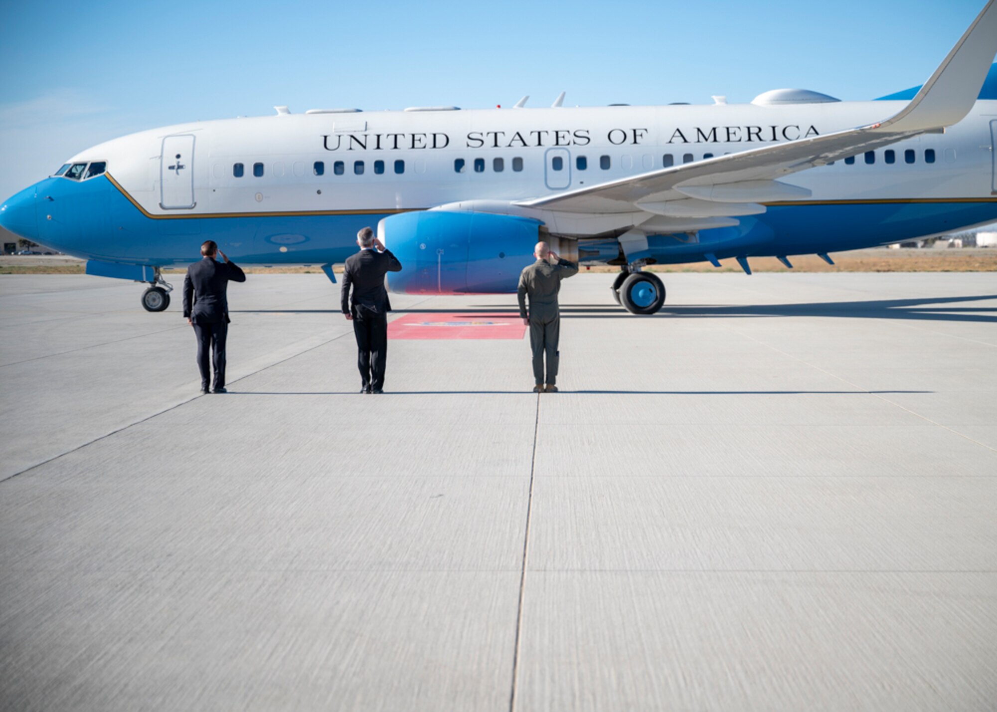 Secretary of the Air Force, Mr. Frank Kendall, arrives at Edwards 412th Test Wing Operating Location Plant 42 to see the latest innovation. (Air Force photo by Adam Bowles)