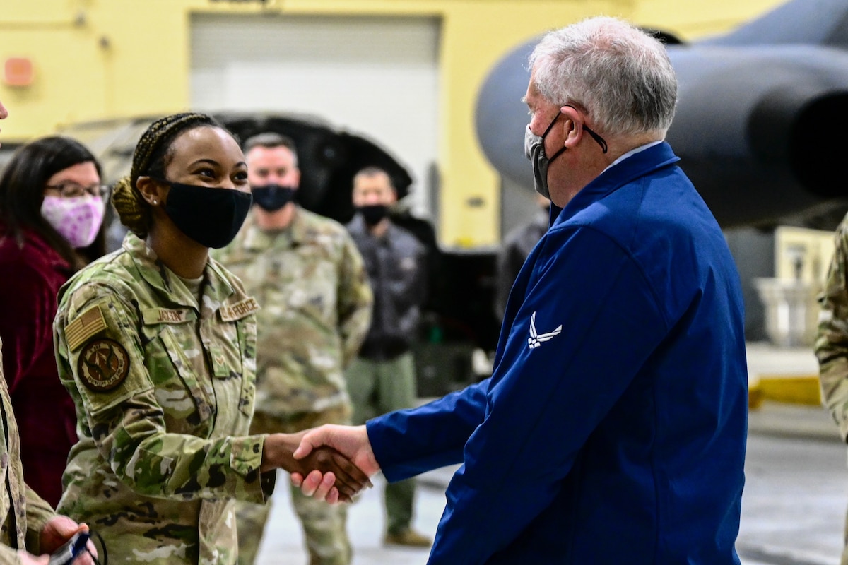 Kendall took time to recognize several outstanding Airmen of the 5th Bomb Wing during his visit to Minot AFB.