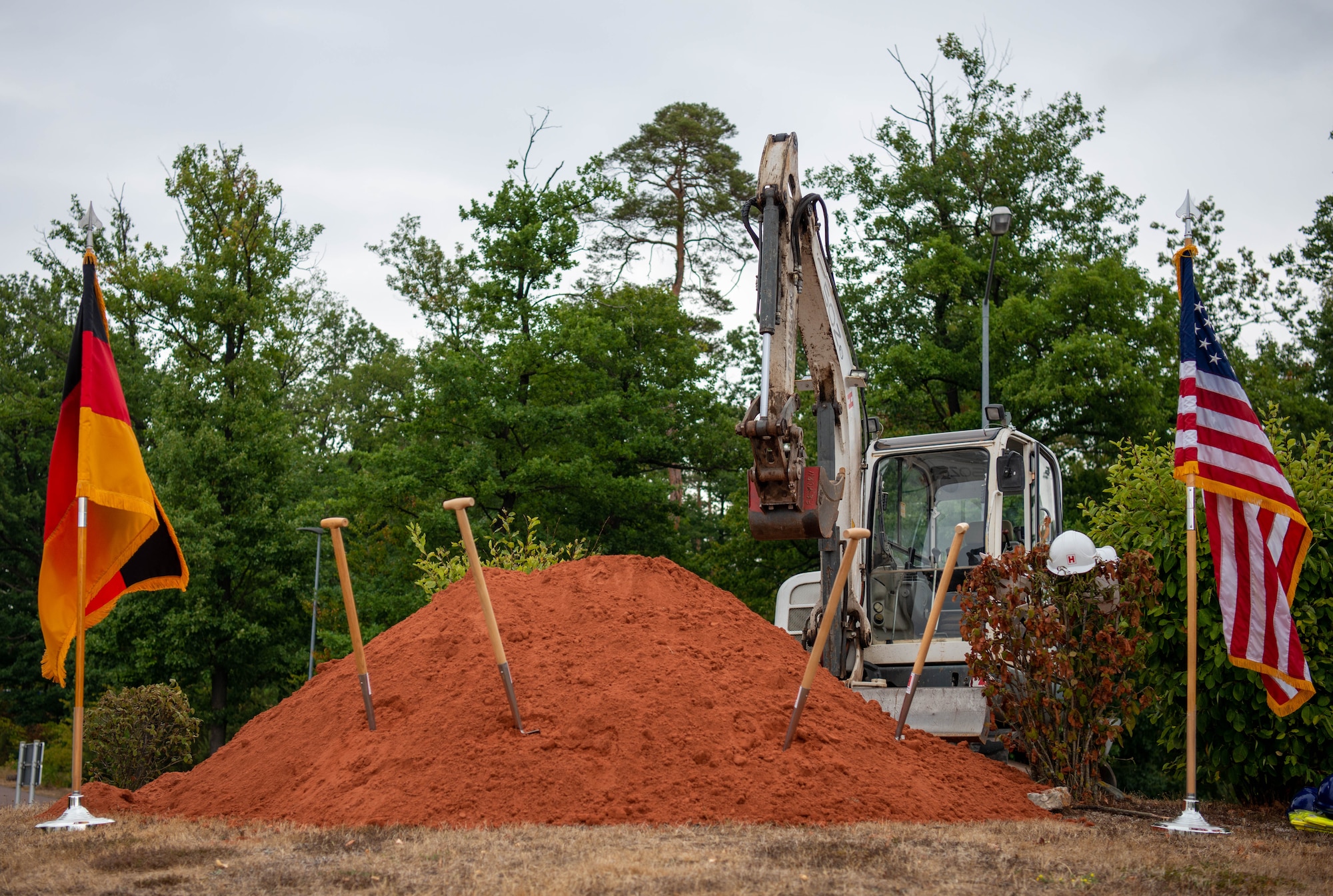 Construction begins for the new Gateway to Europe monument at the Kaiserslautern Military Community Center traffic circle on Ramstein Air Base, Germany, Aug. 15, 2022.