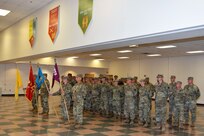Solders of the 166th Regiment Regional Training Institute stand in formation during a change-of-command ceremony on Aug. 12, 2022, at Fort Indiantown Gap, Pa. Col. Robert Jorgensen Jr. assumed command from Col. Patrick Monahan, who is retiring, during the ceremony. (Pennsylvania National Guard photo by Brad Rhen)