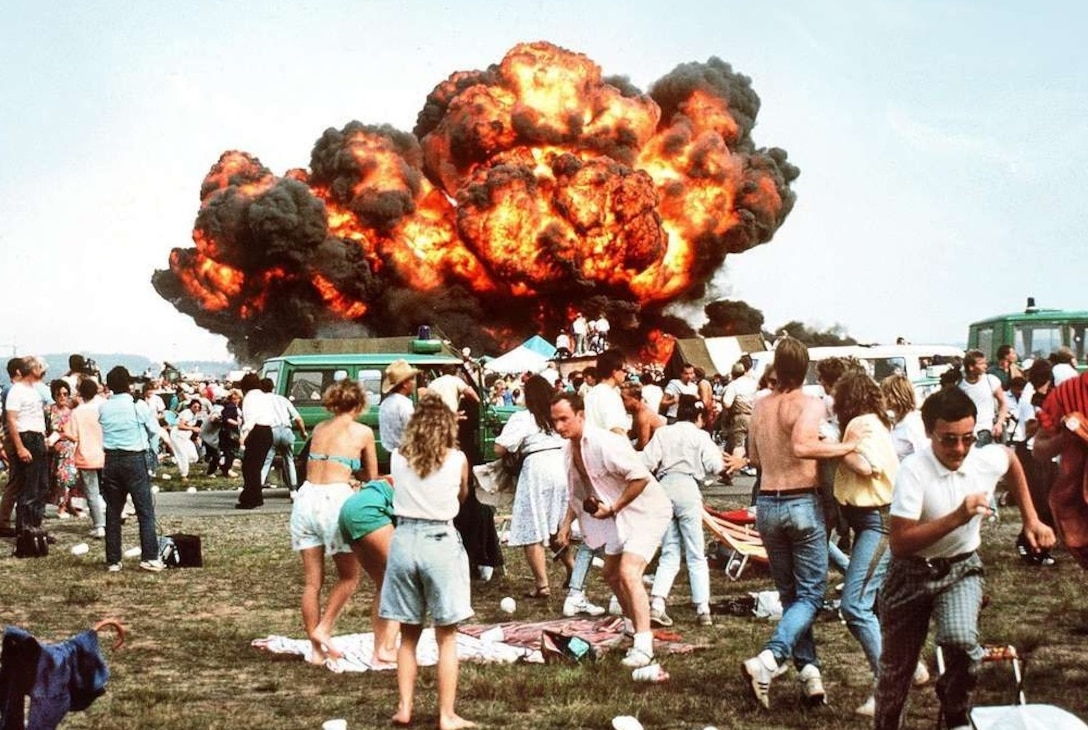 Approximately 300,000 spectators, who gathered at Ramstein Air Base, Germany, on Aug. 28. 1988, to view the “Flugtag ‘88” Airshow, witnessed what at that time, was the the deadliest air show accident in world history, killing 70 people. (Courtesy photo)