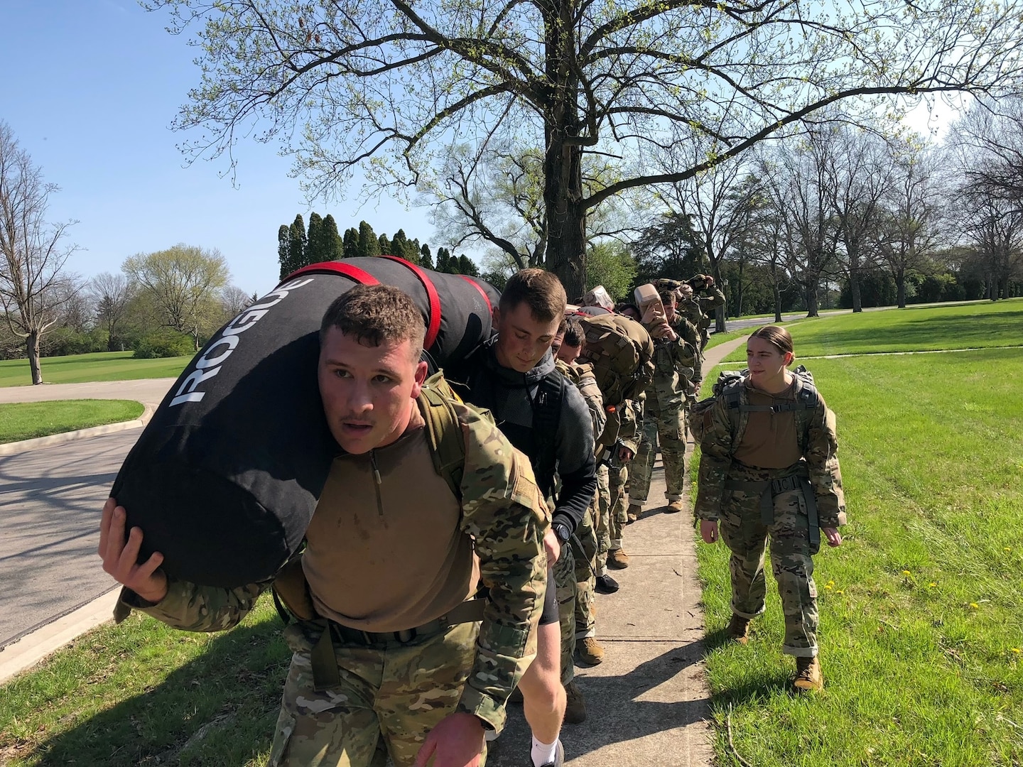 About 40 Air Force ROTC cadets from colleges throughout Ohio and Kentucky train with a “Rogue Worm” at Wright-Patterson Air Force Base, Ohio, April 22, 2022.