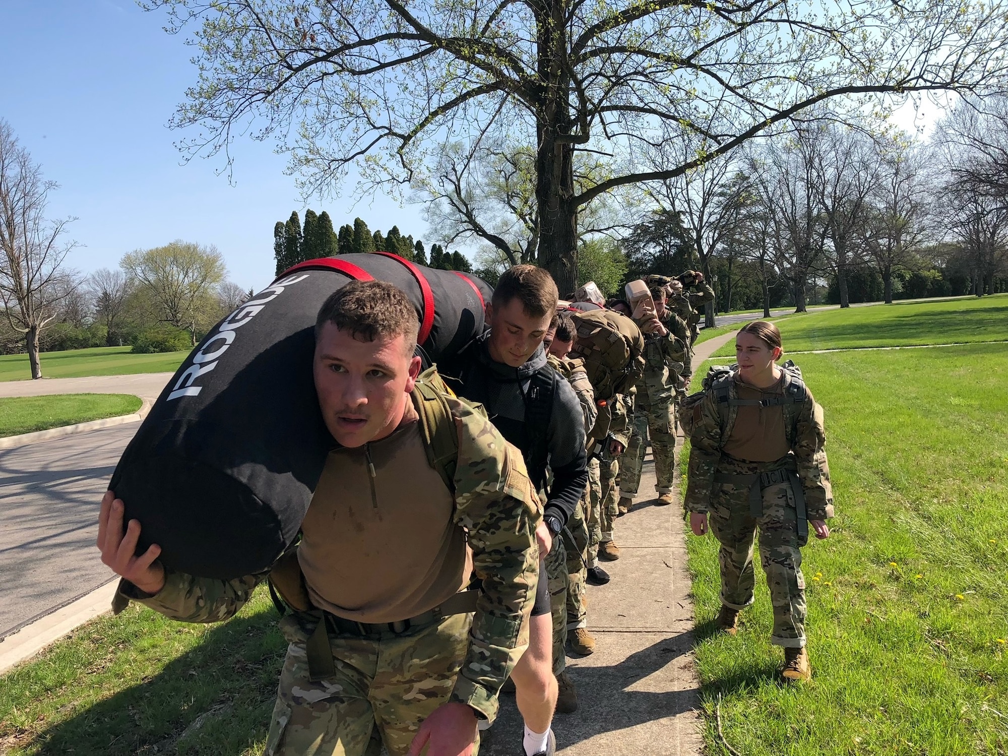 About 40 Air Force ROTC cadets from colleges throughout Ohio and Kentucky train with a “Rogue Worm” at Wright-Patterson Air Force Base, Ohio, April 22, 2022.