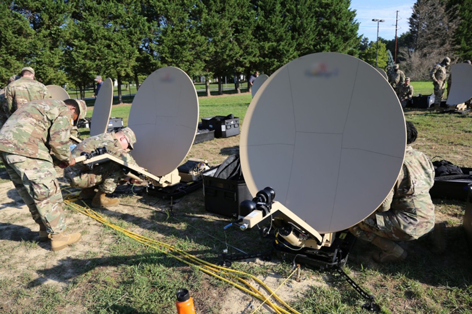 Soldiers from the Delaware Army National Guard 198th Expeditionary Signal Battalion-Enhanced (ESB-E) train on the Scalable Network Node, which is part of the unit’s modernized smaller, lighter, faster ESB-E equipment set, in New Castle Delaware, on August 9, 2022.