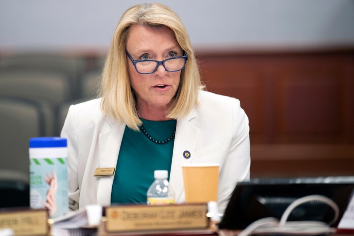 The chair of the Defense Business Board, former Air Force Secretary Deborah Lee James, speaks at a board meeting hosted by Deputy Secretary of Defense Kathleen H. Hicks, the Pentagon, Washington, D.C., Aug. 10, 2022. (DoD photo by Lisa Ferdinando)