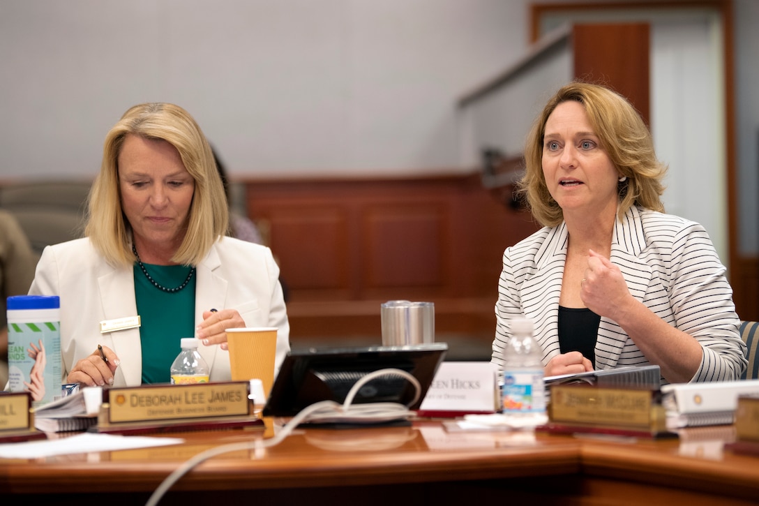 Deputy Secretary of Defense Kathleen H. Hicks speaks to the Defense Business Board, with board chair Deborah Lee James, the Pentagon, Washington, D.C., Aug. 10, 2022. (DoD photo by Lisa Ferdinando)