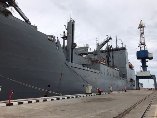 CHENNAI, INDIA (Aug. 7, 2022) – The Lewis and Clark-class dry cargo ship USNS Charles Drew (T-AKE 10) moors pierside in L&T Shipyard in Kattupalli, near Chennai, India, Aug. 7, 2022 for scheduled maintenance.  As part of Military Sealift Command’s Combat Logistics Force (CLF), Charles Drew enables U.S. Navy ships to remain at sea and combat ready for extended periods of time.  In addition, CLF ships, like Charles Drew, also resupply international partners and allies operating in the Indo-Pacific Region.  Under Commander, U.S. Pacific Fleet, 7th Fleet is the U.S. Navy's largest forward-deployed numbered fleet and routinely interacts and operates with 35 maritime nations in preserving a free and open Indo-Pacific Region. (Photo by Joel Garcia)
