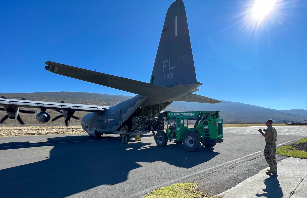 920th Logistics Readiness Squadron Airmen maneuvered 130 tons of cargo across multiple islands and 4 geographically separated locations while using organic airlift. They delivered over 1,800 gallons of water and 500 gallons of fuel to sustain the TCL over eight days for more than 140 personnel during exercise Distant Horizon exercise at Bradshaw Army Airfield, Hawaii, Aug. 4, 2022. Distant Horizon is an exercise designed to validate tactics, techniques, and procedures of personnel recovery and agile combat employment in the Indo-Pacific region. (U.S. Air Force photo by Staff Sgt. Darius Sostre-Miroir)