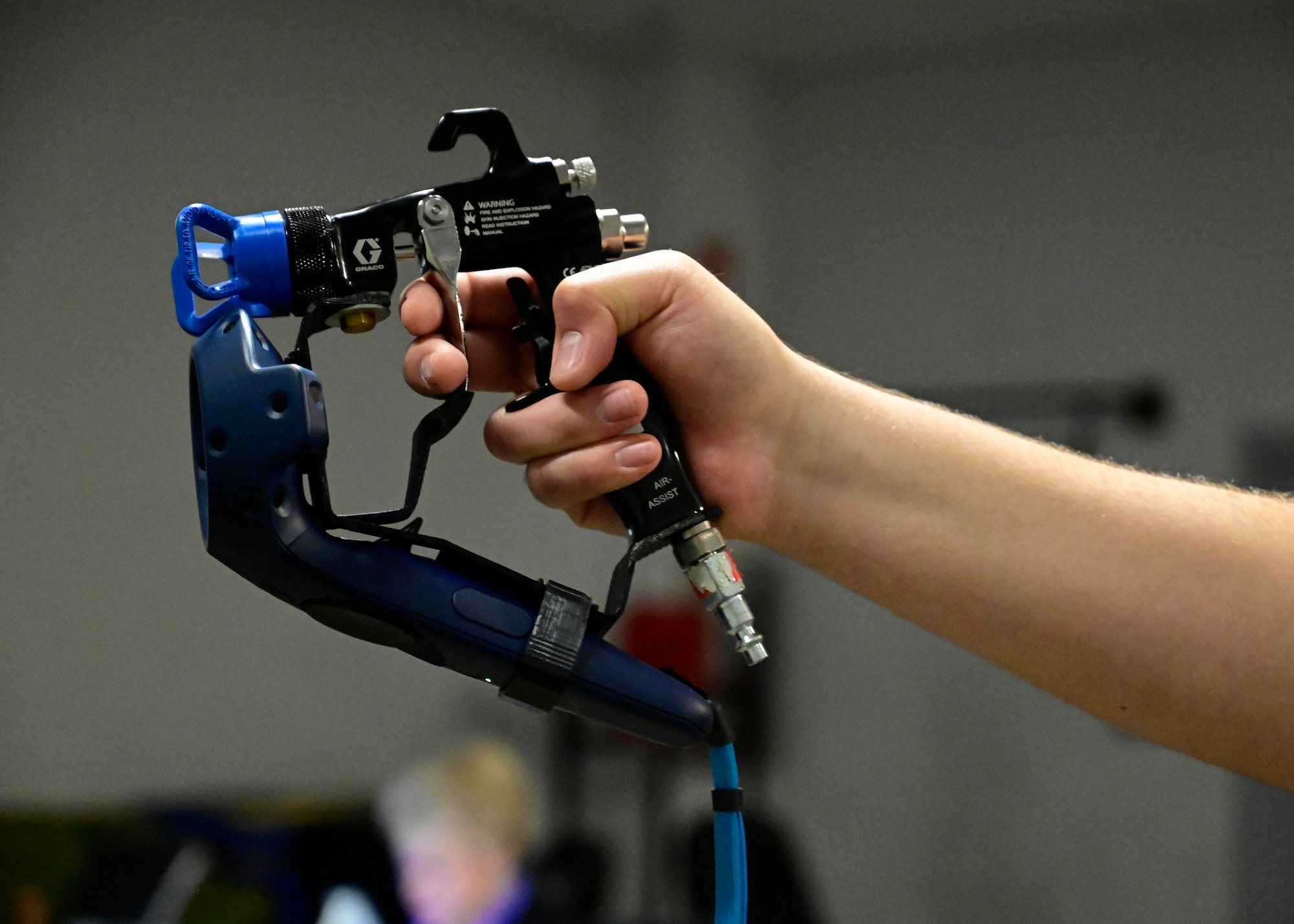 An Airman tests a virtual reality headset.