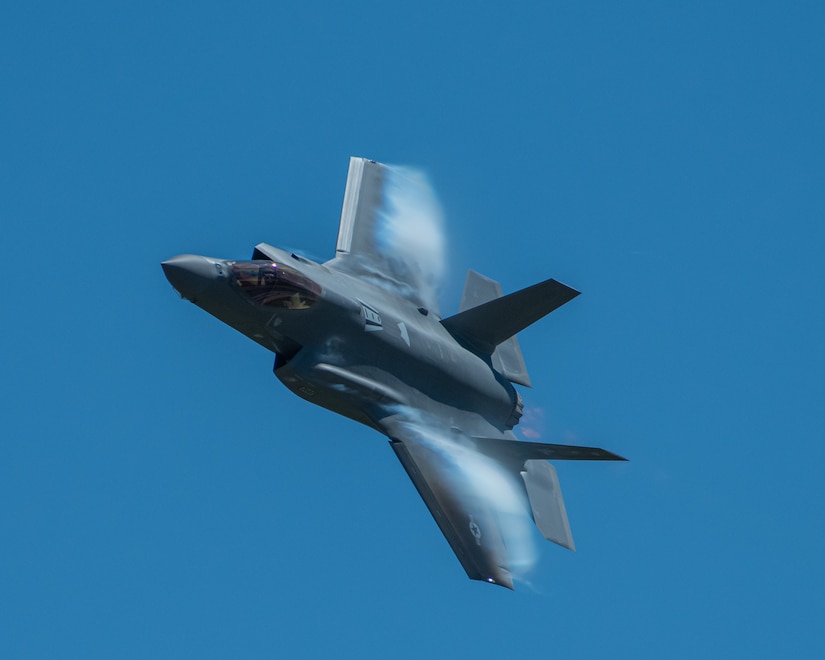 U.S. Air Force Captain Kristin "BEO" Wolfe, F-35A Lightning II Demonstration Team Commander, flies during a demonstration practice near Hill Air Force Base, Utah, April 10, 2020.