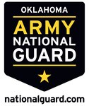 Oklahoma Army National Guard recruiting logo. A black shield with the words Oklahoma Army National Guard written in white and gold lettering with a star at the bottom of the shield.