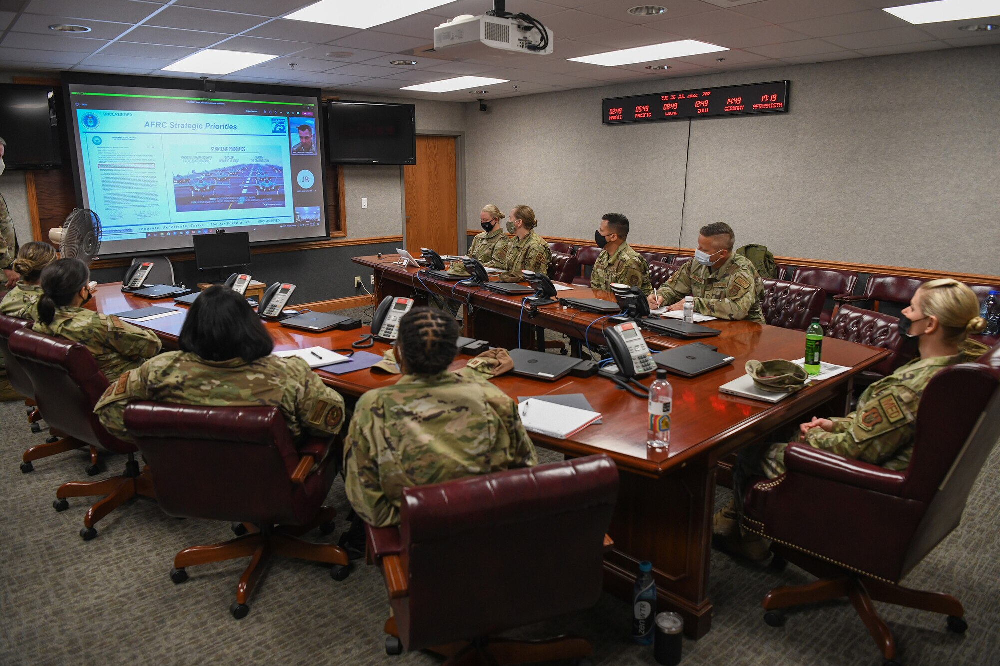 Air Force Reserve Command Developing Resilient Leaders 4N0 workshop attendees participate in a Microsoft TEAMS discussion with Chief Master Sgt. Jonathan Rapelje, Developing Resilient Leaders, SEL, July 26, 2022. The chief gave an overview of the program, its intent and history.