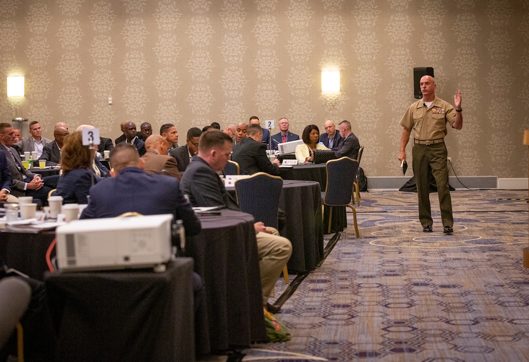 U.S. Marine Corps Gen. David A. Ottignon, the deputy commandant for Manpower and Reserve Affairs, delivers remarks during the Sergeant Major of the Marine Corps Symposium, at the Westfields Marriott in Chantilly, Virginia, Aug. 10, 2022. The Symposium is designed to provide an educational summit for sergeants major and master gunnery sergeants serving at a general officer command and Navy senior enlisted advisors serving at the Marine Forces level on important and emerging topics in the Marine Corps. The symposium provides a platform for the attendees and presenters to share insights and experiences, which is a key tool for shaping the future of the Marine Corps. (Marine Corps photo by Sgt. Karis Mattingly)