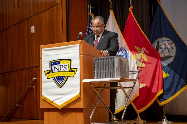 Secretary of the Navy Carlos Del Toro, speaks to students, faculty and staff during a Secretary of the Navy Guest Lecture (SGL) at the Naval Postgraduate School (NPS), about lifelong learning Aug. 18, 2022. The SGL series exposes students, faculty and staff to prominent speakers, recognized as distinguished leaders in their fields of expertise.