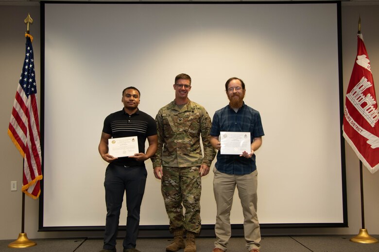 Office of the Chief Information Officer (OCIO)/G-6 employees D.W. Long and Mark Gause also received certificates of appreciation for their technological support and exceptional customer service to the district.