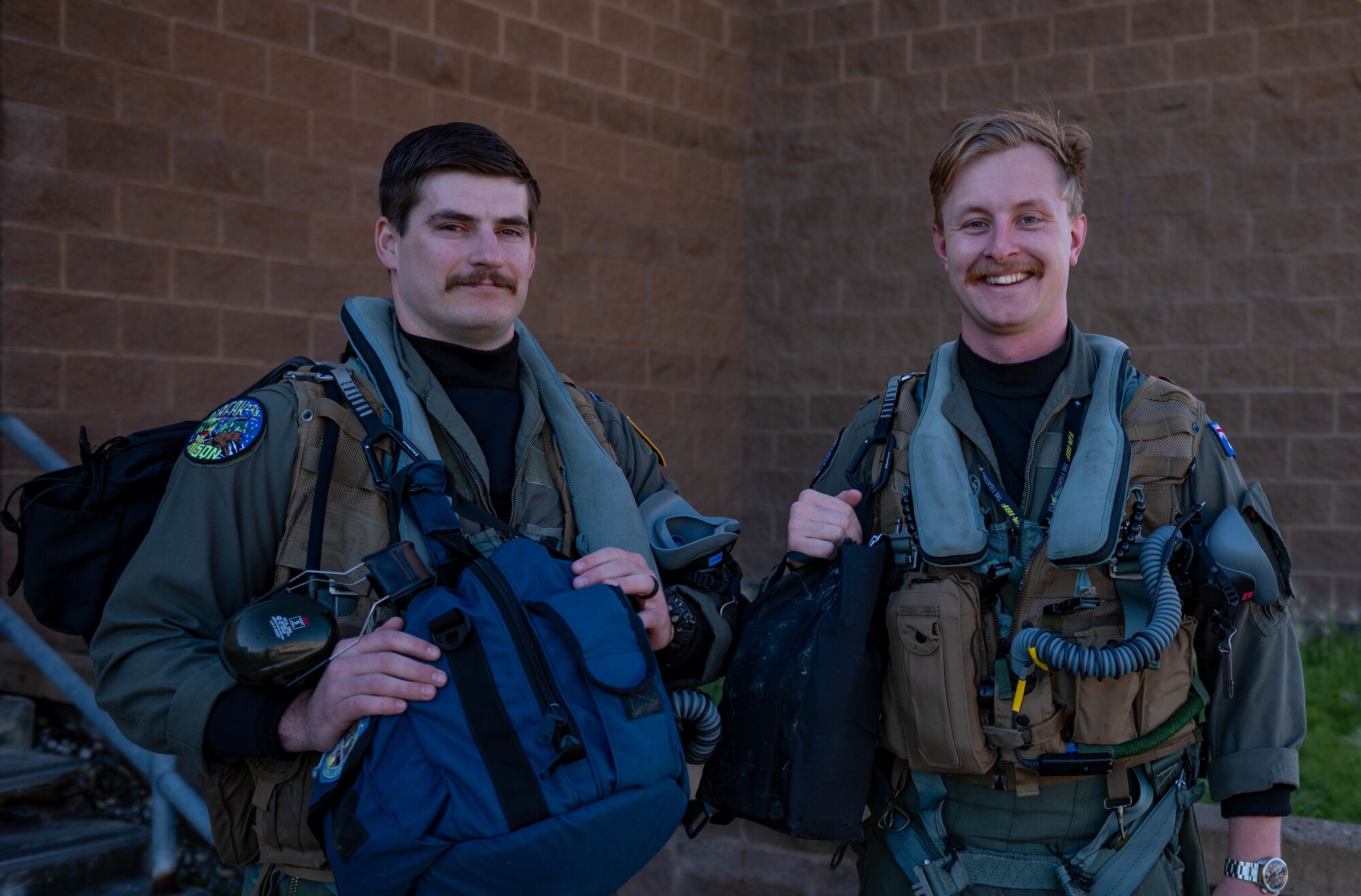 A troop shows off their mustache while at RED FLAG-Alaska